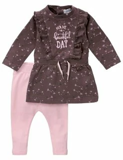 Dirkje 2tlg Set Kleid + Hose Herbst, Winter In Rosa Braun