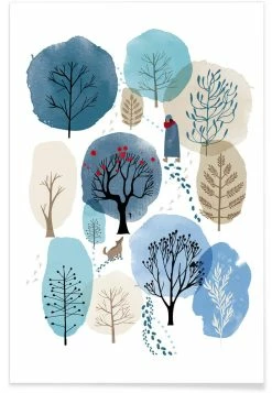 Juniqe Poster "Winter Forest" In Blau & Grün