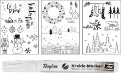Rayher Fenster Malvorlagen Winter & Weihnachten, 3 Vorlagen + 1 Kreidemarker