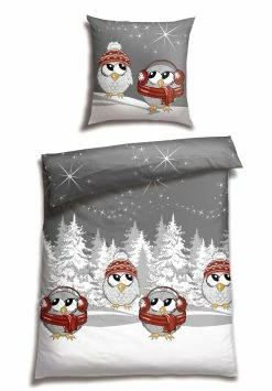 Schiesser Feinbiber Winter-Bettwäsche-Set Olsona In Grau Und Weiß
