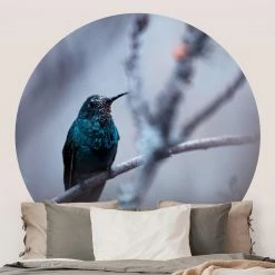 WallArt Runde Tapete - Kolibri Im Winter In Violett -JYOKO-Shop wallart runde tapete kolibri im winter in violett 2