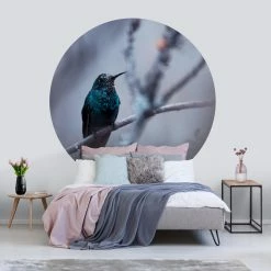 WallArt Runde Tapete - Kolibri Im Winter In Violett -JYOKO-Shop wallart runde tapete kolibri im winter in violett 3