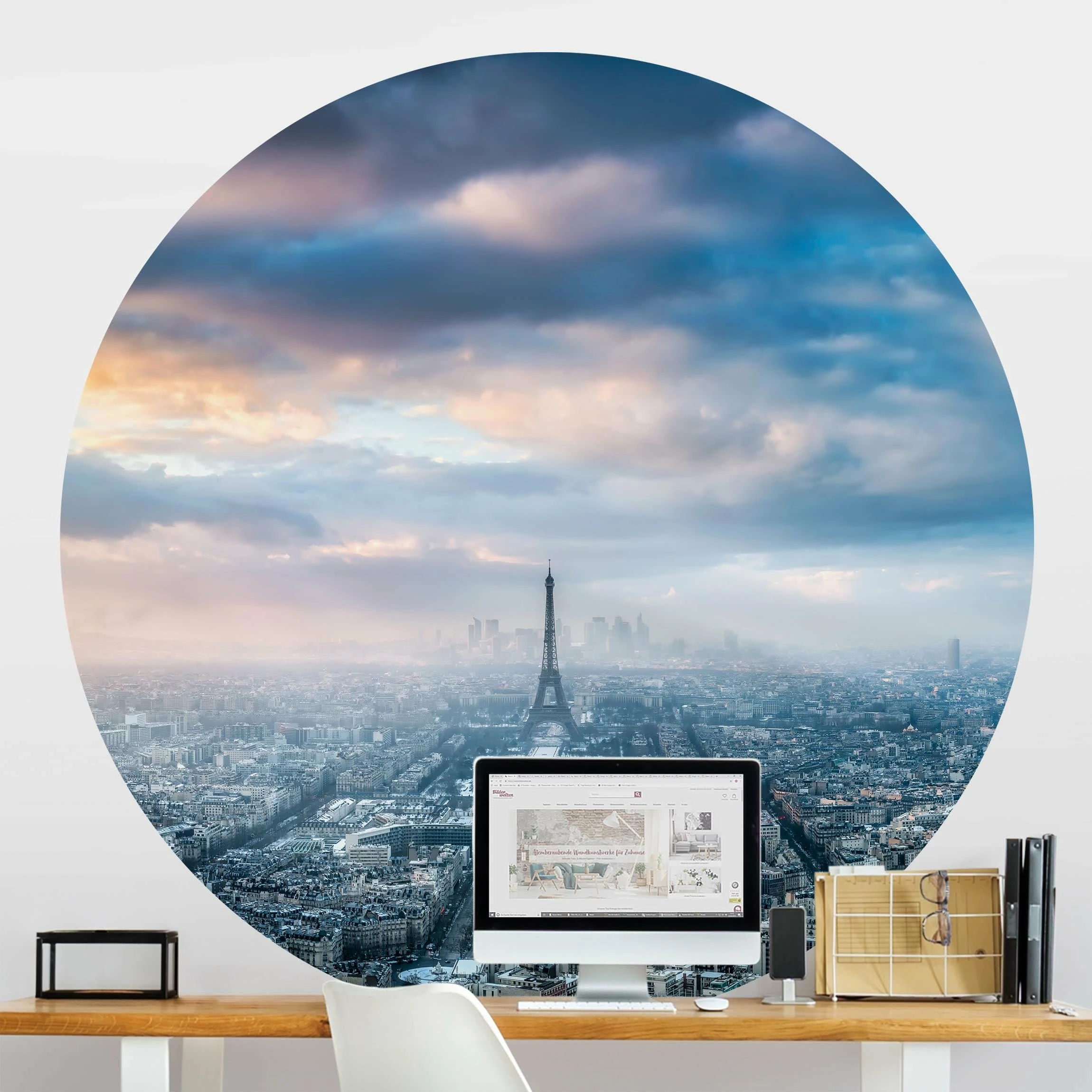 WallArt Runde Tapete - Winter In Paris In Blau 2 WallArt Runde Tapete - Winter In Paris In Blau – Bild 2