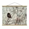 WallArt Stoffbild Mit Posterleisten - Eule Im Winter In Creme-Beige