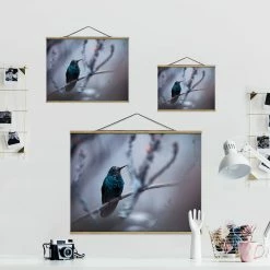 WallArt Stoffbild Mit Posterleisten - Kolibri Im Winter In Violett -JYOKO-Shop wallart stoffbild mit posterleisten kolibri im winter in violett 20
