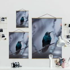 WallArt Stoffbild Mit Posterleisten - Kolibri Im Winter In Violett -JYOKO-Shop wallart stoffbild mit posterleisten kolibri im winter in violett 4