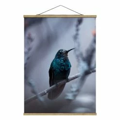 WallArt Stoffbild Mit Posterleisten - Kolibri Im Winter In Violett -JYOKO-Shop wallart stoffbild mit posterleisten kolibri im winter in violett 6