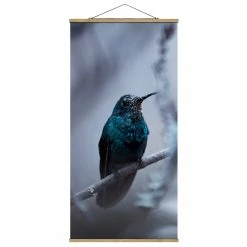 WallArt Stoffbild Mit Posterleisten - Kolibri Im Winter In Violett