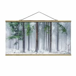 WallArt Stoffbild Mit Posterleisten - Nadelbäume Im Winter In Grün