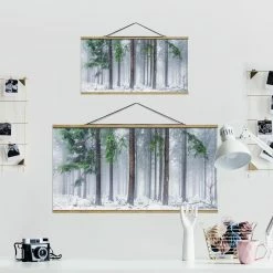 WallArt Stoffbild Mit Posterleisten - Nadelbäume Im Winter In Grün -JYOKO-Shop wallart stoffbild mit posterleisten nadelbaume im winter in grun 26