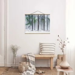 WallArt Stoffbild Mit Posterleisten - Nadelbäume Im Winter In Grün -JYOKO-Shop wallart stoffbild mit posterleisten nadelbaume im winter in grun 9