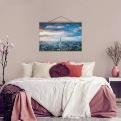 WallArt Stoffbild Mit Posterleisten - Winter In Paris In Blau -JYOKO-Shop wallart stoffbild mit posterleisten winter in paris in blau 2