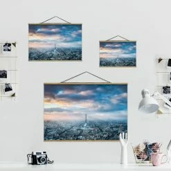 WallArt Stoffbild Mit Posterleisten - Winter In Paris In Blau -JYOKO-Shop wallart stoffbild mit posterleisten winter in paris in blau 5