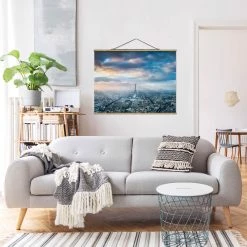 WallArt Stoffbild Mit Posterleisten - Winter In Paris In Blau 9 WallArt Stoffbild Mit Posterleisten - Winter In Paris In Blau -JYOKO-Shop wallart stoffbild mit posterleisten winter in paris in blau 9