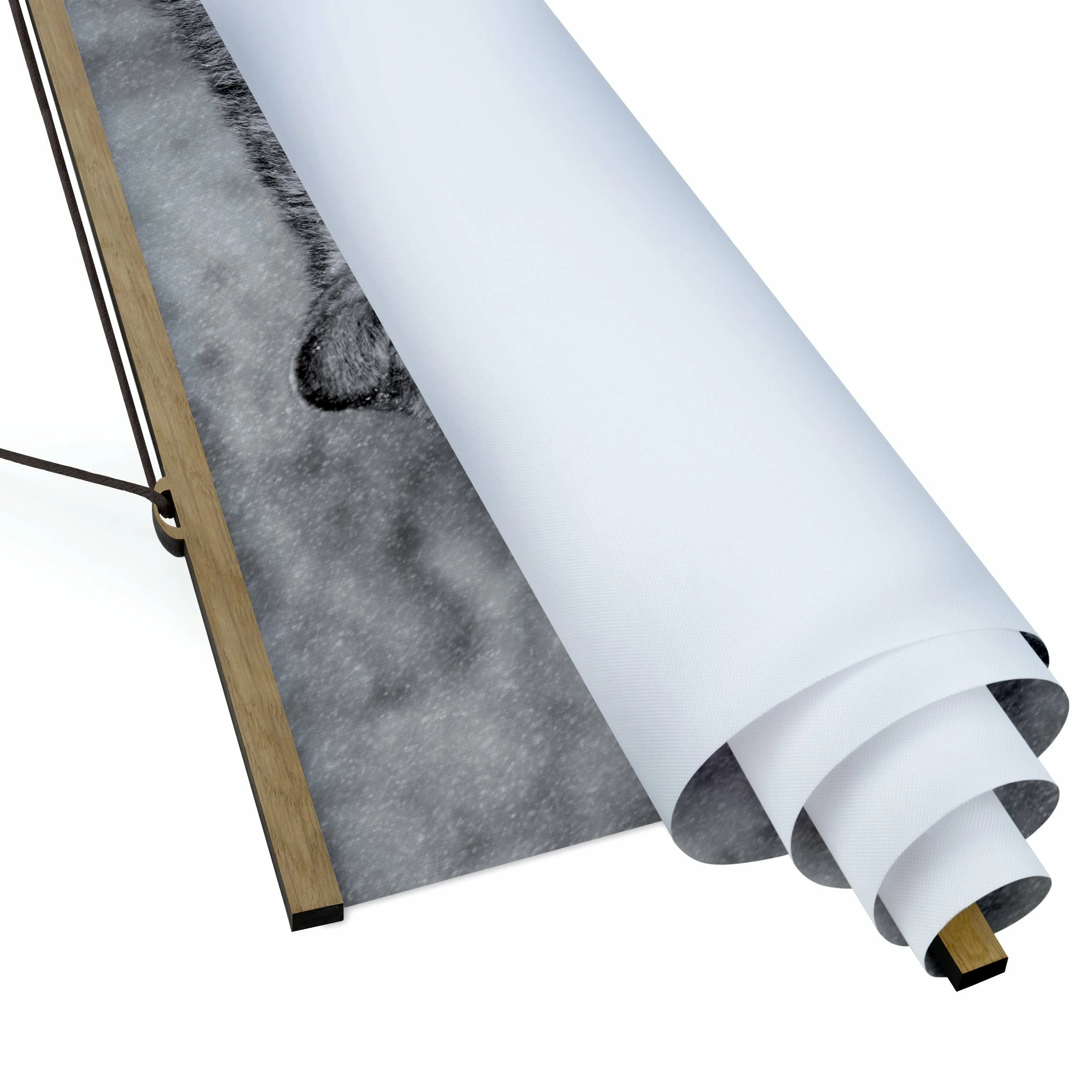 WallArt Stoffbild Mit Posterleisten - Winter Wolf In Schwarz-Weiß 6 WallArt Stoffbild Mit Posterleisten - Winter Wolf In Schwarz-Weiß – Bild 6