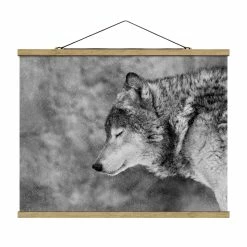 WallArt Stoffbild Mit Posterleisten - Winter Wolf In Schwarz-Weiß