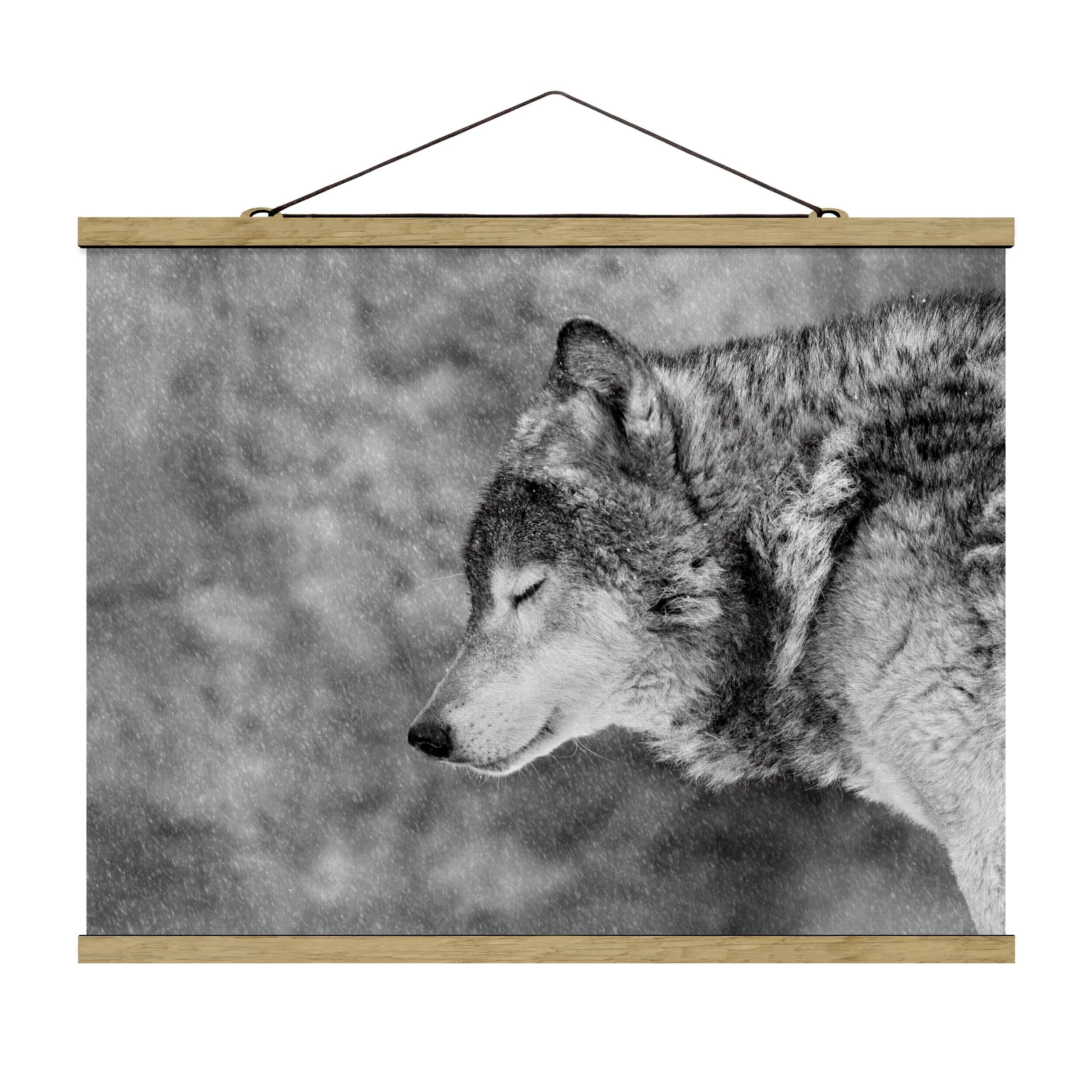 WallArt Stoffbild Mit Posterleisten - Winter Wolf In Schwarz-Weiß 5 WallArt Stoffbild Mit Posterleisten - Winter Wolf In Schwarz-Weiß – Bild 5