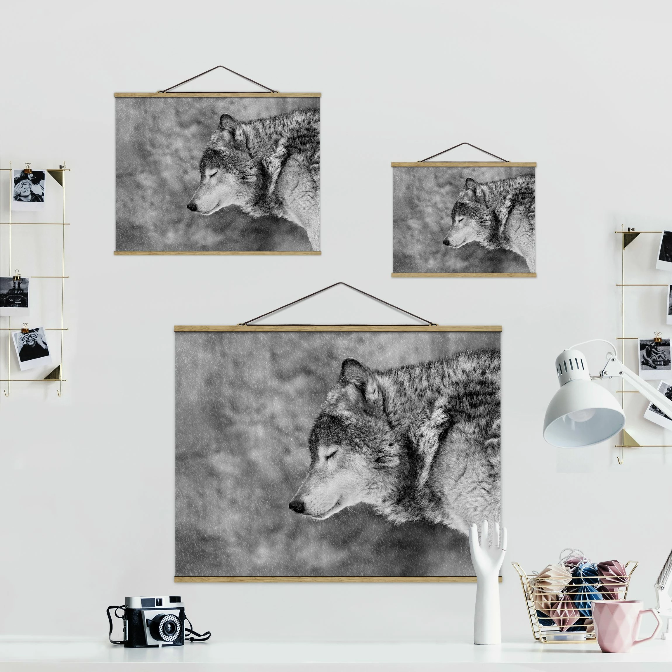 WallArt Stoffbild Mit Posterleisten - Winter Wolf In Schwarz-Weiß 7 WallArt Stoffbild Mit Posterleisten - Winter Wolf In Schwarz-Weiß – Bild 7