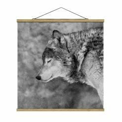 WallArt Stoffbild Mit Posterleisten - Winter Wolf In Schwarz-Weiß