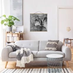 WallArt Stoffbild Mit Posterleisten - Winter Wolf In Schwarz-Weiß 9 WallArt Stoffbild Mit Posterleisten - Winter Wolf In Schwarz-Weiß -JYOKO-Shop wallart stoffbild mit posterleisten winter wolf in schwarz weiss 9