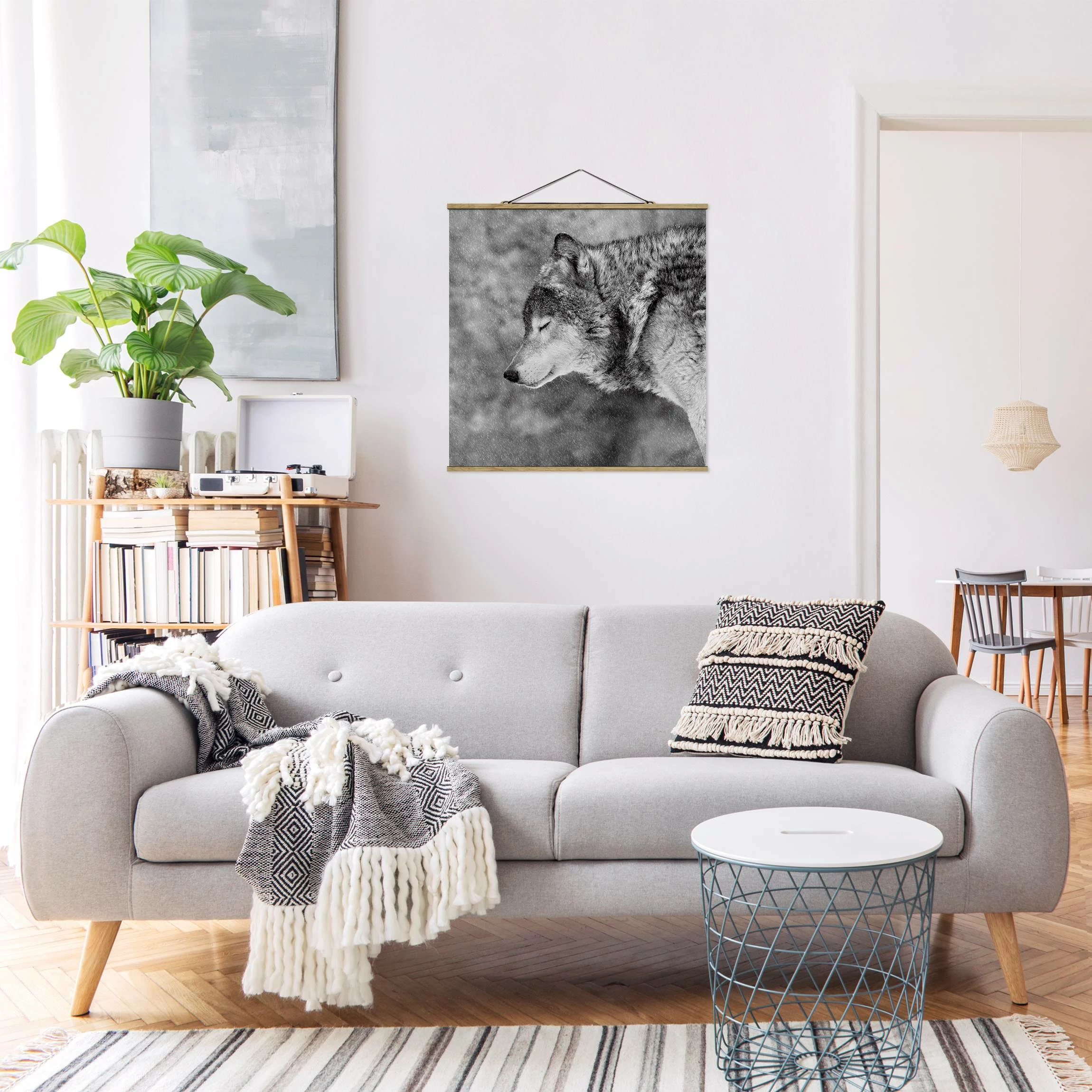 WallArt Stoffbild Mit Posterleisten - Winter Wolf In Schwarz-Weiß 3 WallArt Stoffbild Mit Posterleisten - Winter Wolf In Schwarz-Weiß – Bild 3